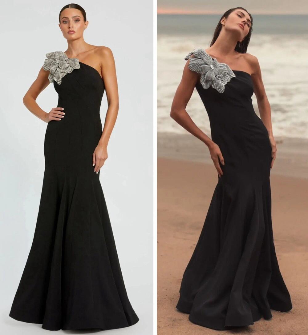 MAC DUGGAL 11810 Black Crepe One Shoulder Mermaid Gown Size 8 Crystal Flower NWT